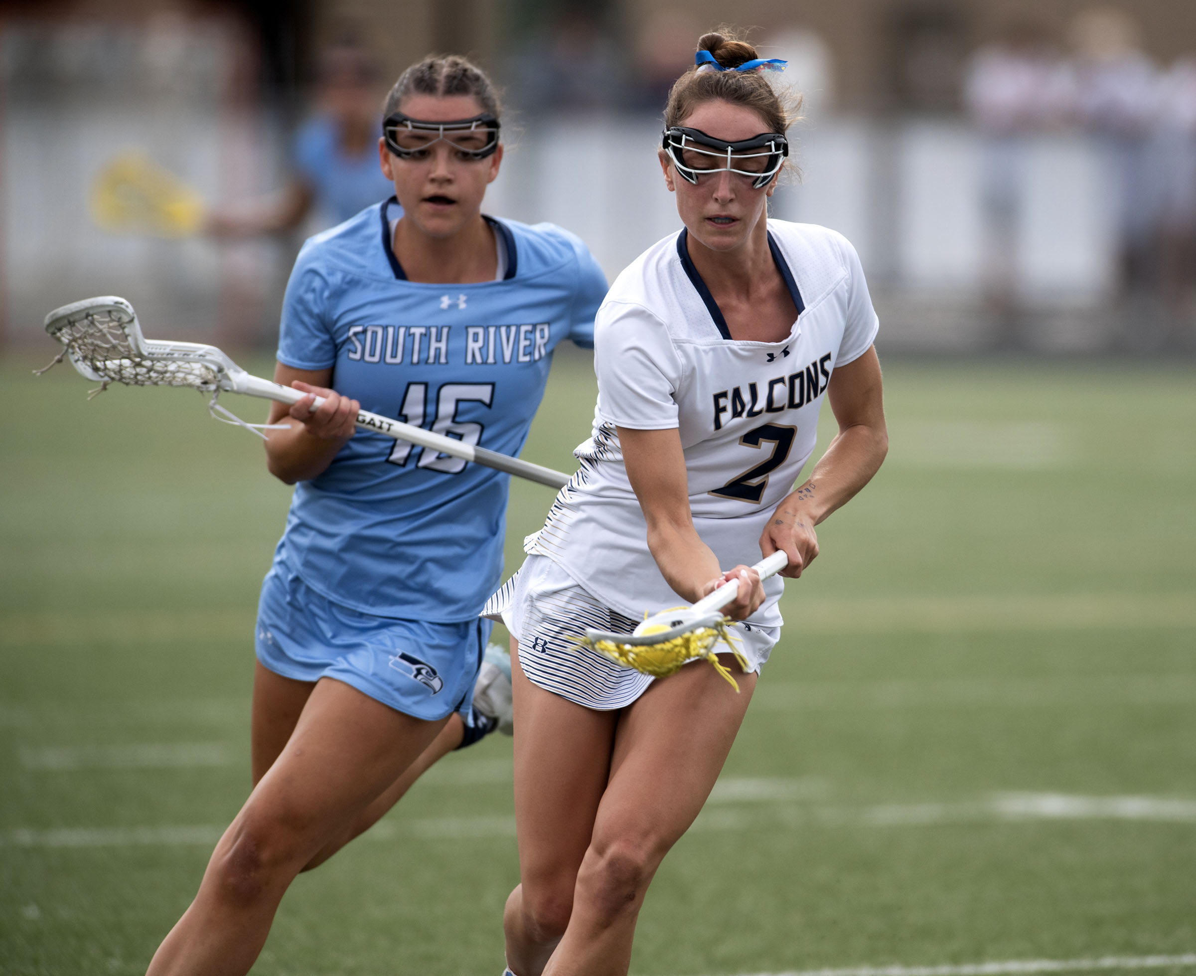 May 12, 2025- Severna Park’s Erin Hussey, right, grabs the...