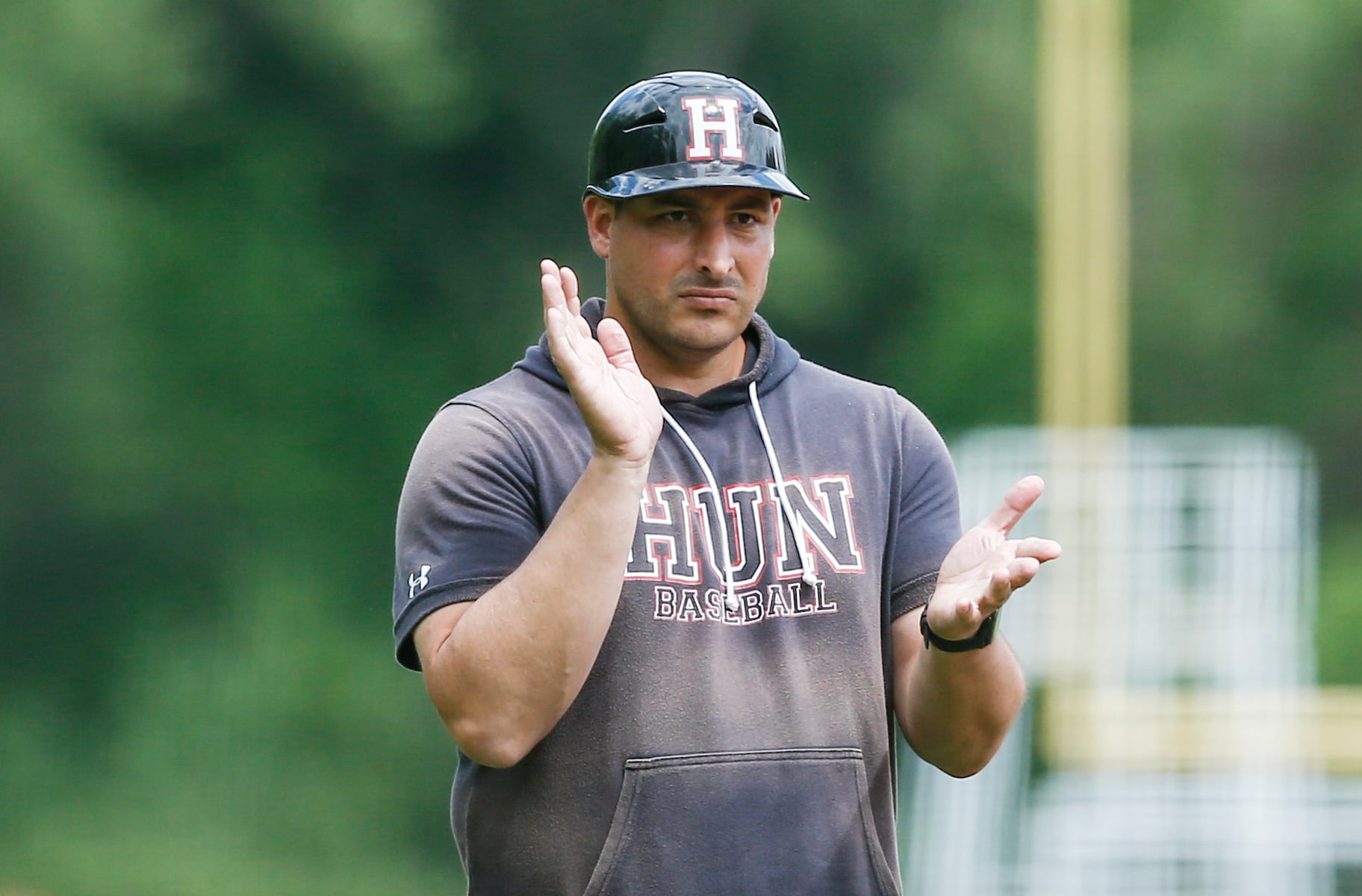 Hun head coach Tom Monfiletto during the Prep A semifinal baseball game between Hun and Peddie at The Hun School of Princeton in Princeton, NJ on 5/18/25.