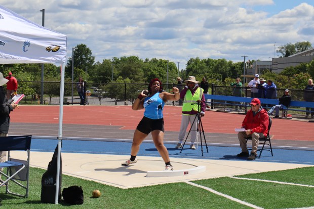 Western Tech's Fiyinfoluwa Popoola won the Class 1A state shot put championship this weekend. (Anthony Maluso/staff)