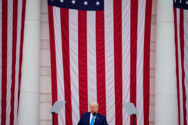 President Donald Trump delivers the Memorial Day Address at the...