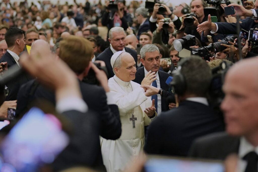 Pope Leo holds his first audience with reporters