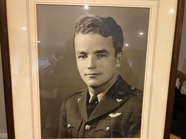 A photo of Robert E. Coulter Jr., who La Grange American Legion Post 1941 is named for, is on display during a May 22 presentation about the World War II hero at the La Grange Area Historical Society. (Hank Beckman/Pioneer Press)