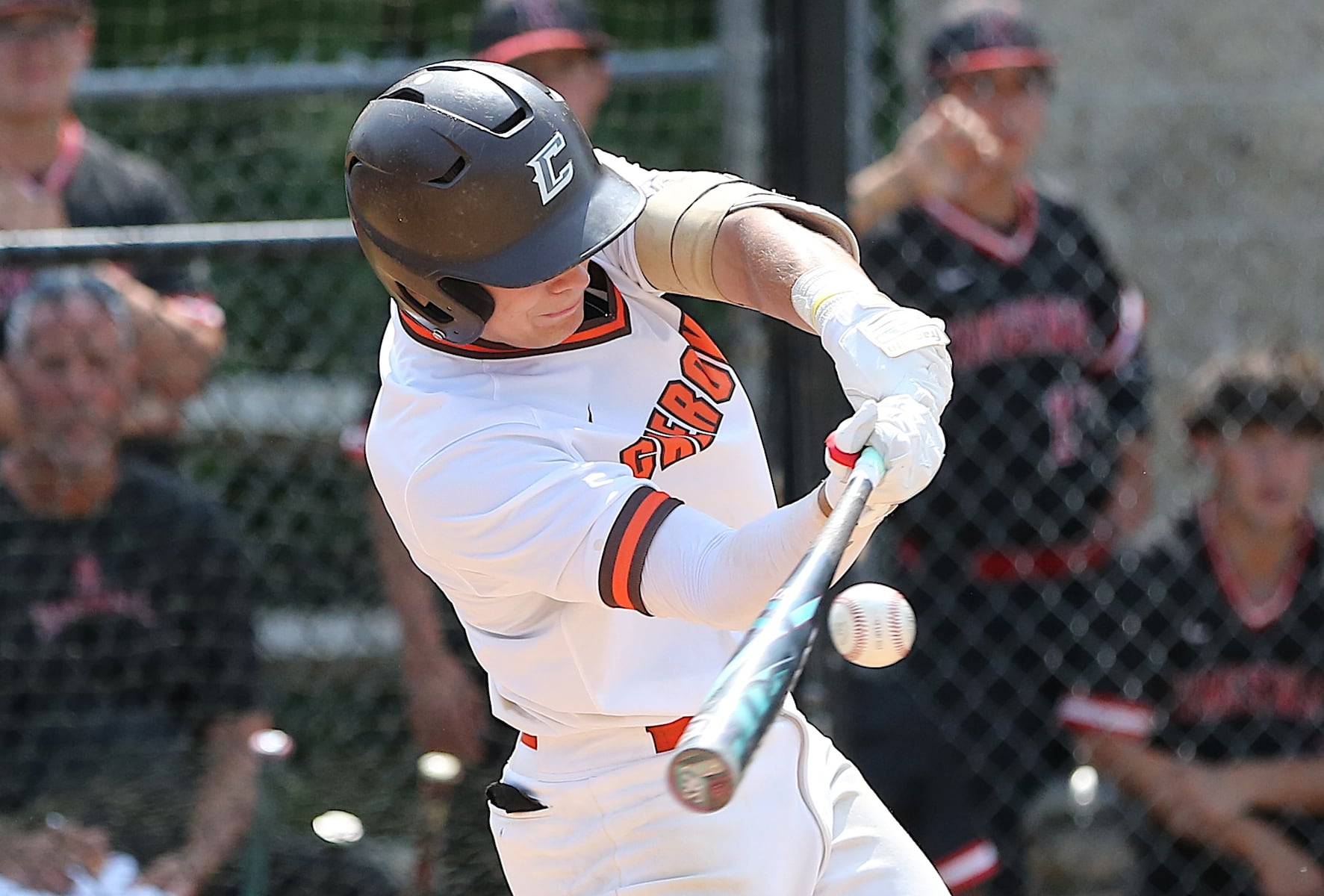 Jason Brown of Cherokee takes this pitch deep for a three-run home run in the first inning of Tuesday's South Jersey Group 4 semifinal against Kingsway.