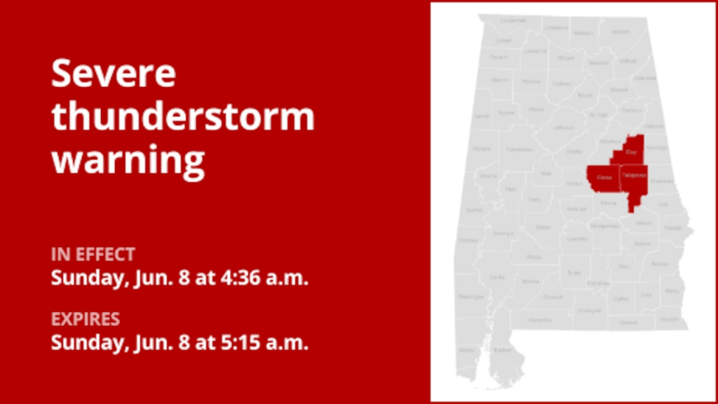 Update: Damaging winds expected with thunderstorms in East Central Alabama Sunday – wind gusts up to 60 mph