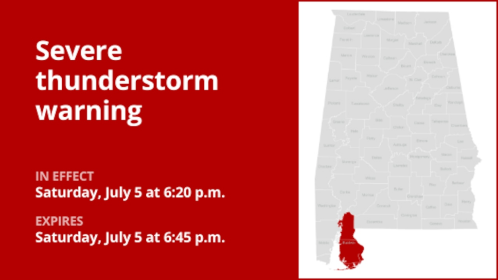 Update: Thunderstorms with walnut-sized hail and damaging winds in Baldwin County Saturday