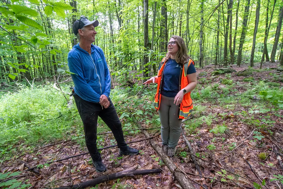 Eli Enman and Jill Levine in the forest at Sleepy Hollow Inn in Huntington - JEB WALLACE-BRODEUR