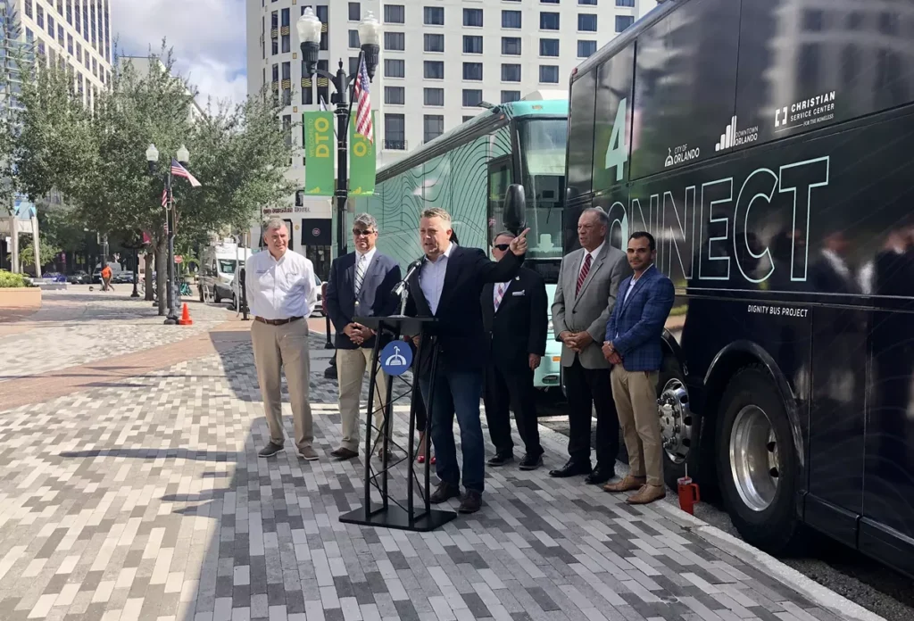 Orlando’s new ‘dignity buses’ offer nightly shelter for the homeless
