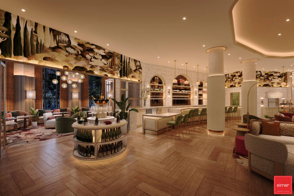 A rendering of the drawing room at Wineaux wine bar and shop set to open in October 2025 at JW ...