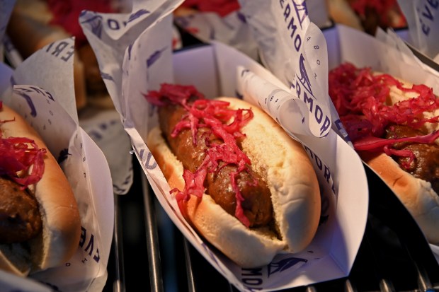 Vegan hot dog at M&T Bank Stadium is one of the food items available this year. (Lloyd Fox/Staff)