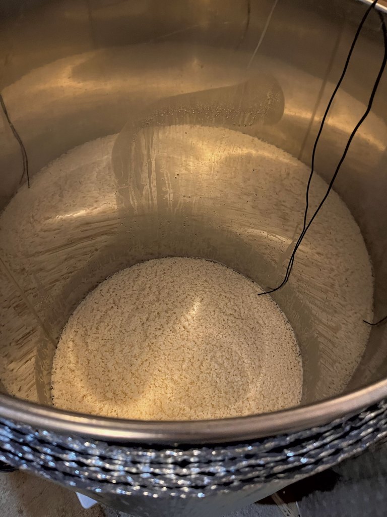 Sake fermenting in a tank