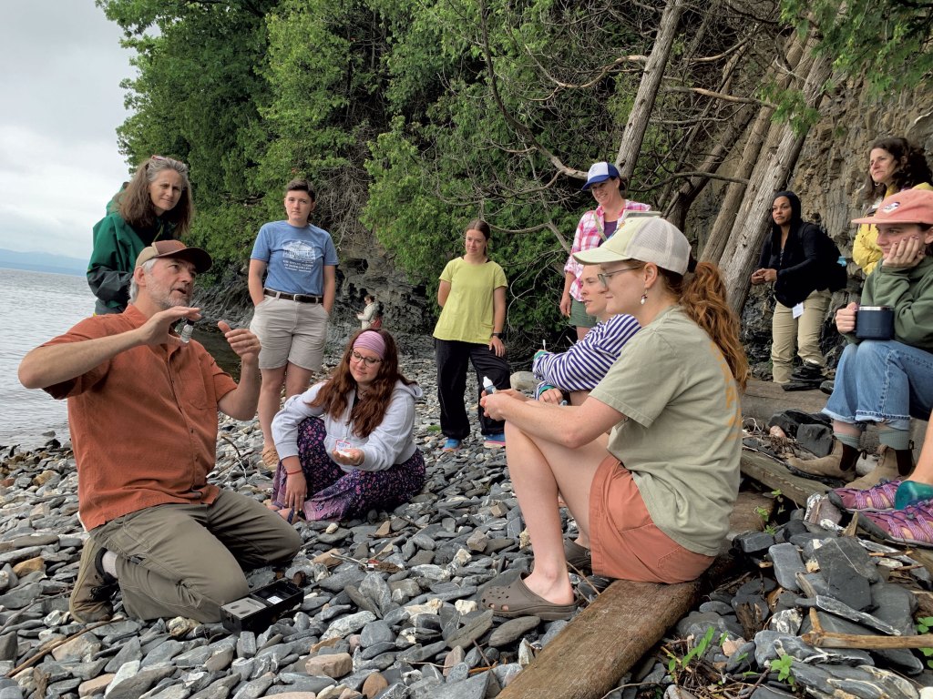University of Vermont geologist Walter Poleman speaking with educators during a July workshop at Shelburne Farms