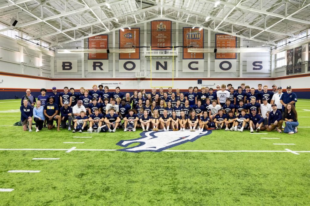 Broncos host Evergreen High football players for practice