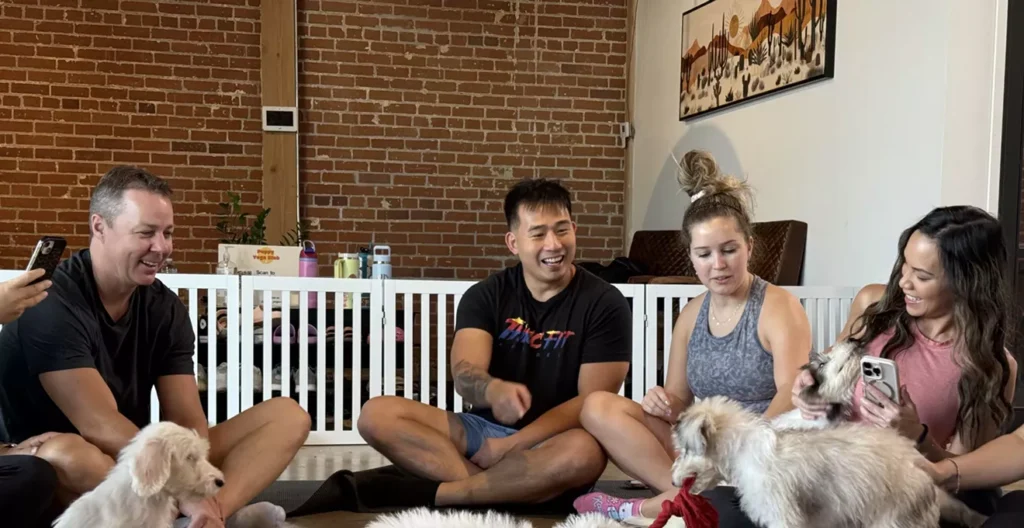 Phoenix puppy yoga sessions exercise hearts and smiles