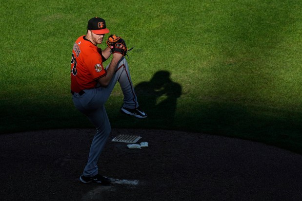 Baltimore Orioles' Trevor Rogers pitches to a San Francisco Giants batter during the fifth inning of a baseball game Saturday, Aug. 30, 2025, in San Francisco. (AP Photo/Godofredo A. Vásquez)