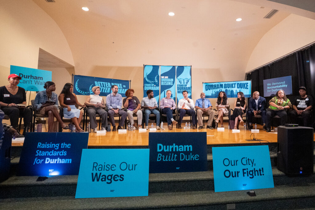 Candidates for Durham mayor and city council participate in a forum with Durham Rising on August 28, 2025.