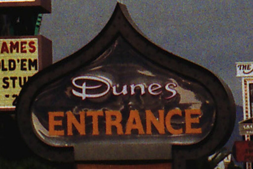 The original entrance sign at Dunes Hotel on the Strip. (The Neon Museum).