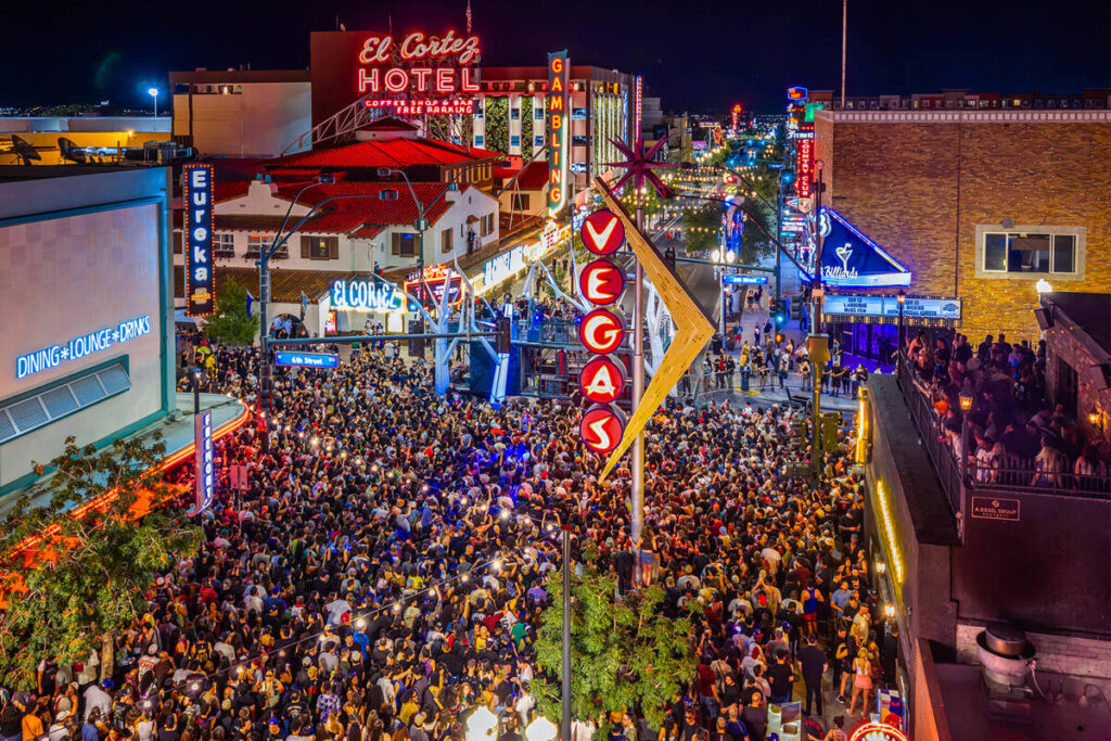 A crowd of 6,000 is shown at "Feed The Block" in downtown Las Vegas on Friday, Feb. 12, 2025 (M ...