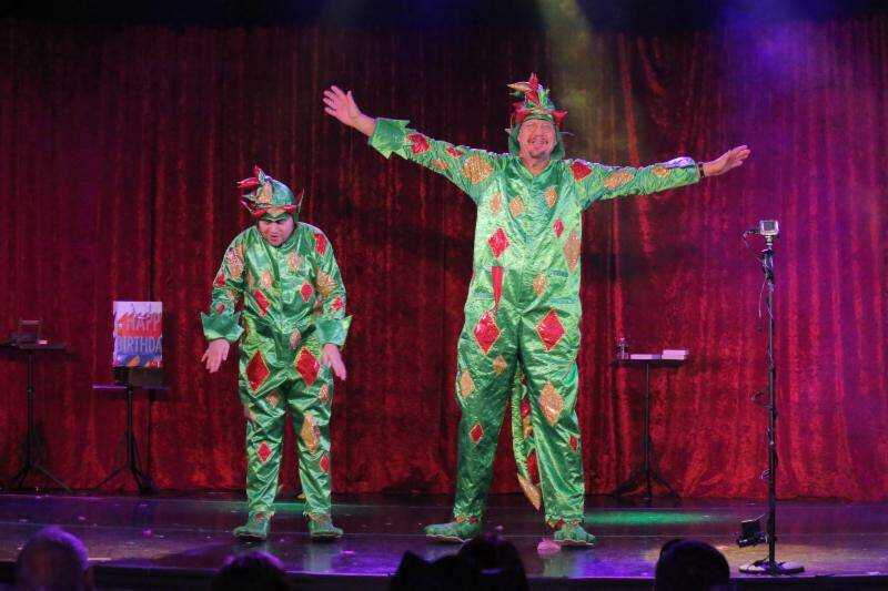 Penn Jillette and Piff the Magic Dragon went on stage in matching dragon outfits to perform som ...