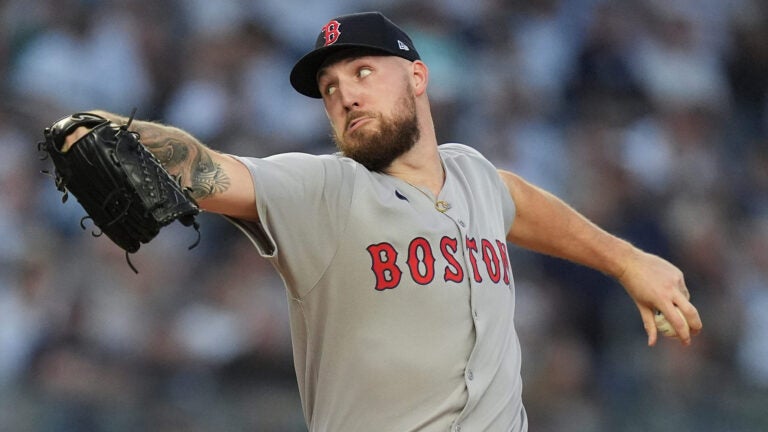 Boston Red Sox pitcher Garrett Crochet delivers against the New York Yankees during the first inning of Game 1 of an American League wild-card baseball playoff series, Tuesday, Sept. 30, 2025, in New York.