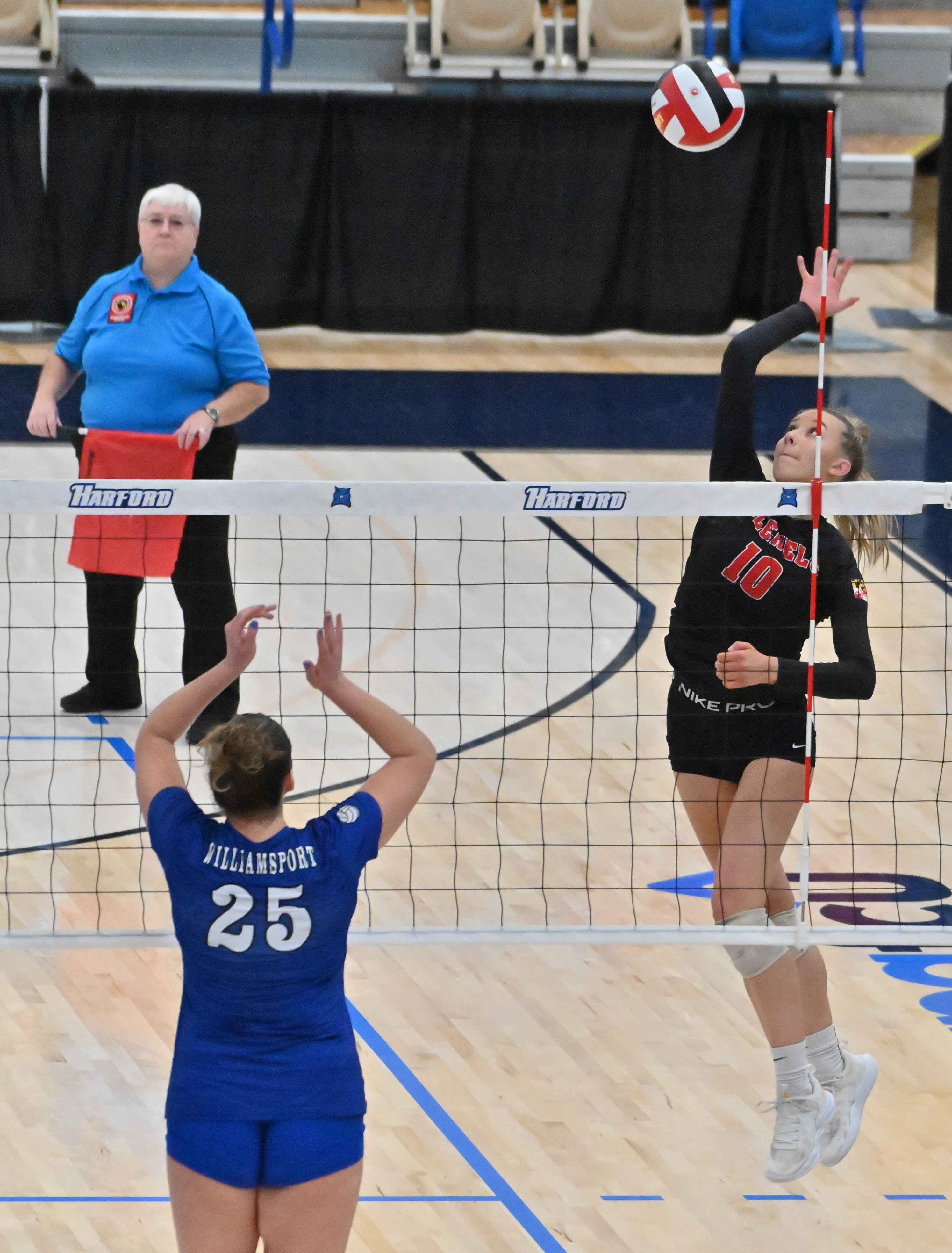 Glenelg's Avery Hubbard tries for a kill against Williamsport during the Class 2A volleyball state championship at Harford Community College on Saturday. (Brian Krista/Staff)
