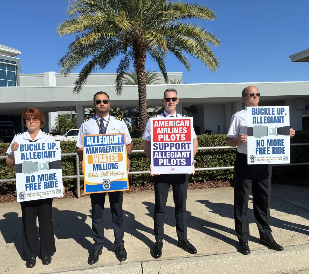 Allegiant Air pilots at Orlando-Sanford airport join national picket in fight for fair union contract