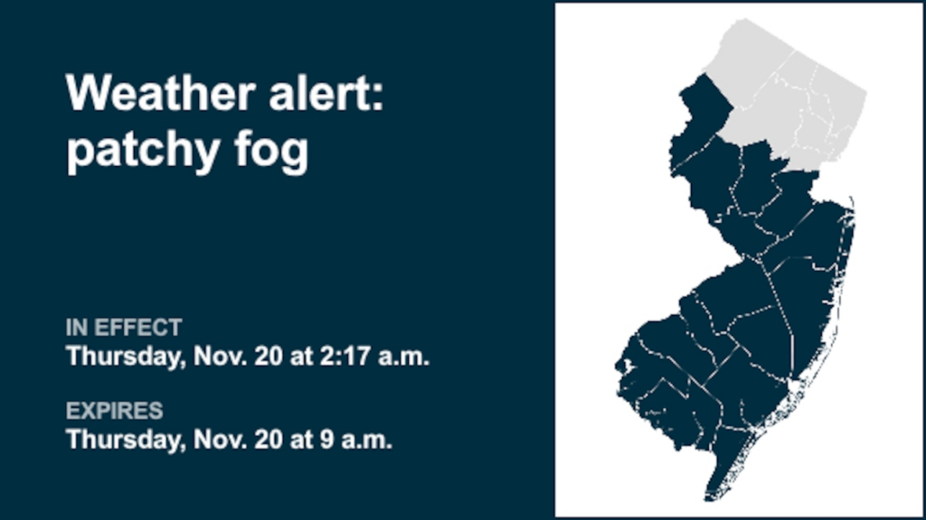 Be prepared for patchy fog in 14 N.J. counties until Thursday morning