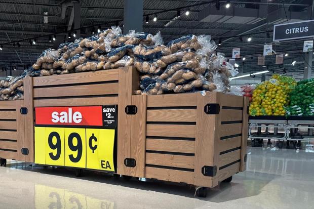 Potatoes are on display at a Meijer store Friday, Nov. 21, 2025, in Canton Township, Mich.