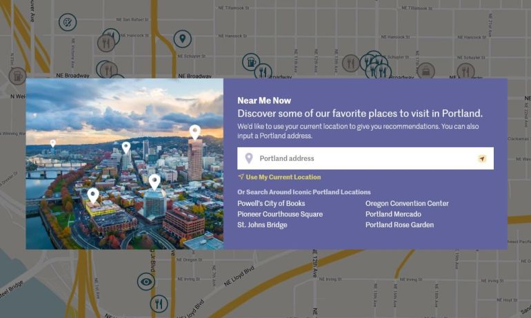 screenshot of Near Me Now map interface on a web browser