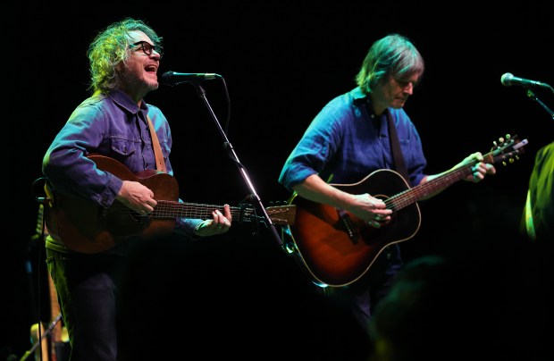 Jeff Tweedy, left, and Kraig Johnson, right, of Golden Smog, perform at the Vic Theatre in Chicago on Dec. 9, 2025. (Chris Sweda/Chicago Tribune)