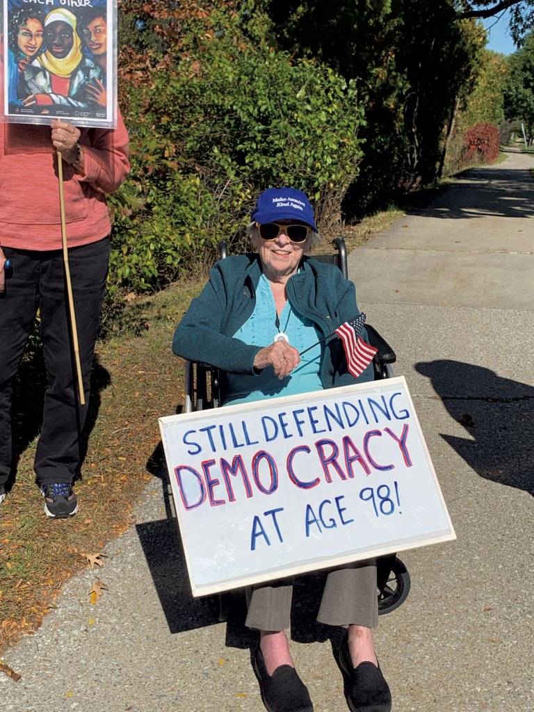 Jane at a protest in October