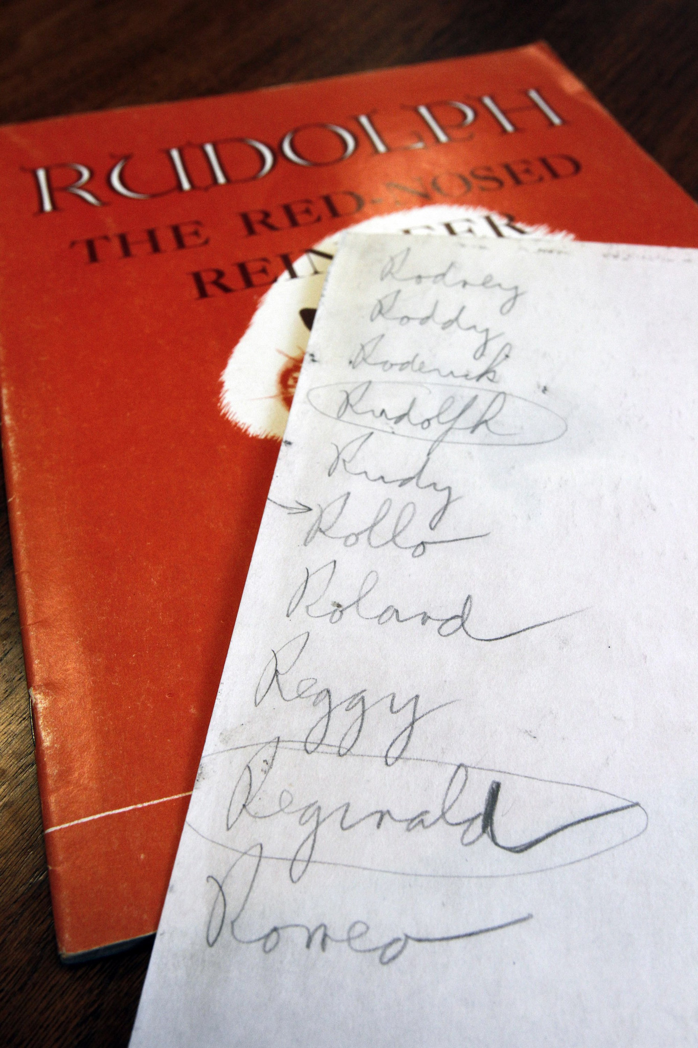 A handwritten list of possible names for the red-nosed reindeer is part of a special collection at Dartmouth College. The list and 