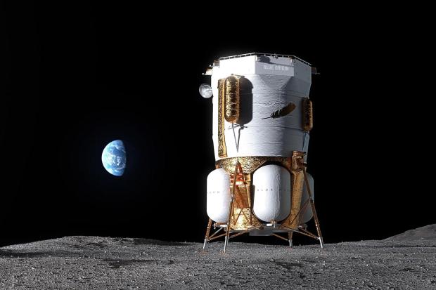This illustration depicts the company's Blue Moon MK1 spacecraft on the surface of the moon