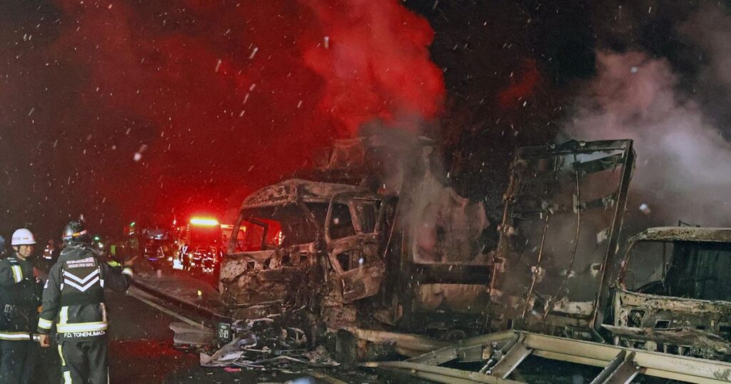 A massive crash on a highway in Japan kills 1 person and injures 26 as the holiday season starts