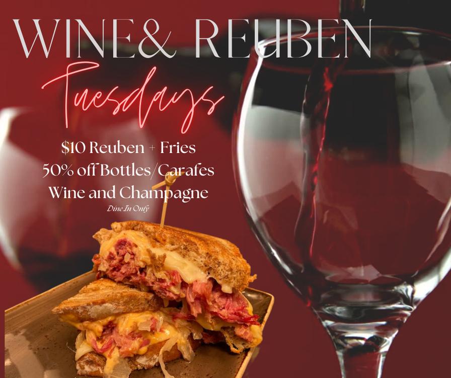 ALL LOCATIONS – 1/2 Price Bottles/Carafes of Wine & Champagne – Reuben Tuesdays – Iron Horse Bar & Grill – Event_Image [EVENT]