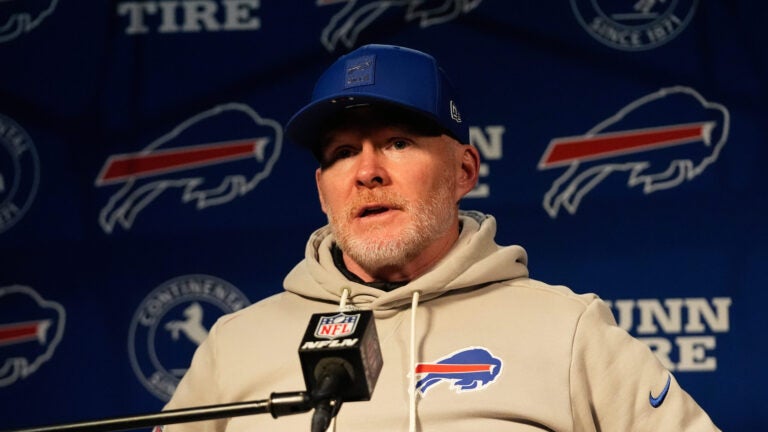 Buffalo Bills head coach Sean McDermott speaks at a news conference after an NFL football game against the New England Patriots in Foxborough, Mass., Sunday, Dec. 14, 2025.