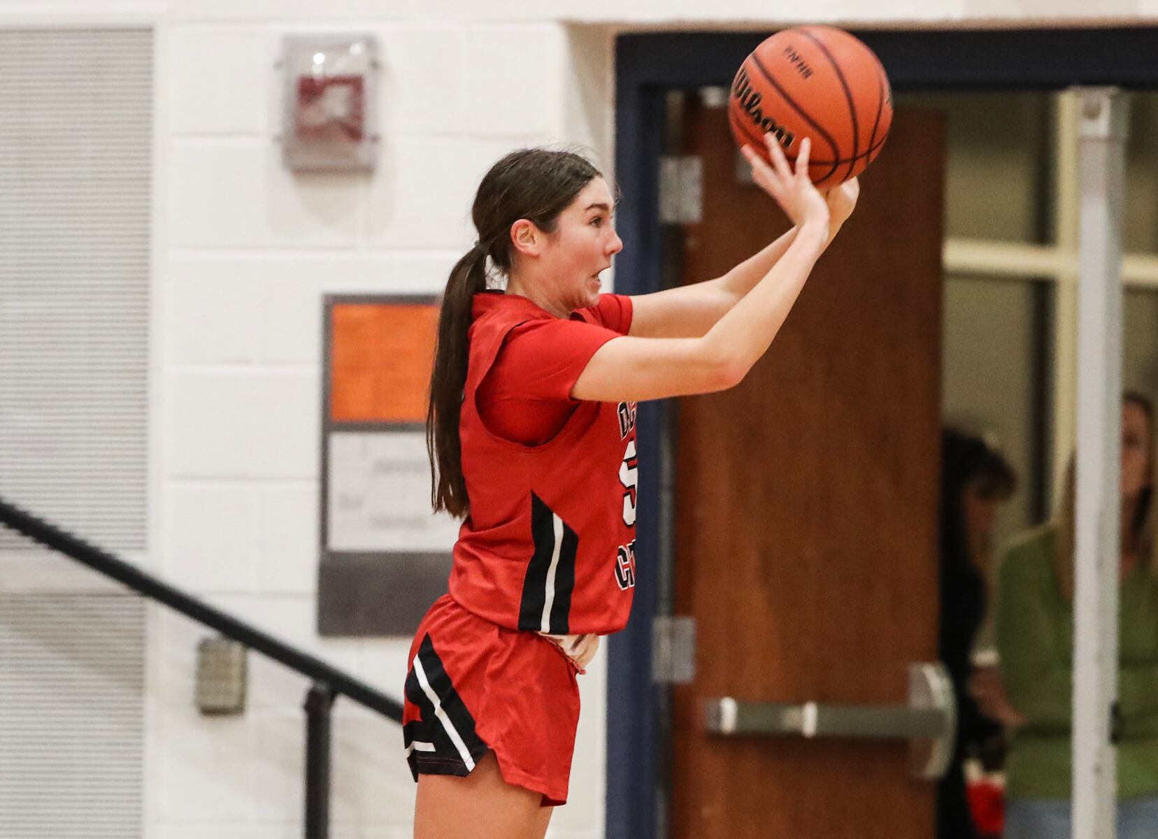 Gabby Henry (5) of Ocean City attempts a three pointer during the girls basketball game between Ocean City and Atlantic City at Ocean City High School in Ocean City, NJ on 1/14/26.