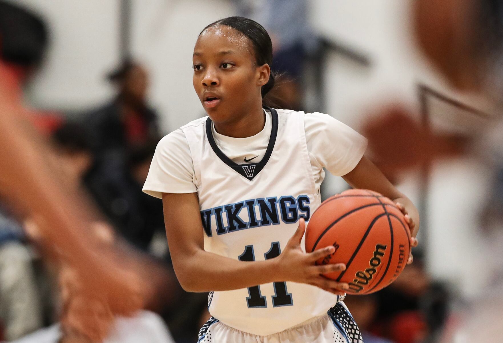 Ayana Frierson (11) of Atlantic City runs the offense during the girls basketball game between Ocean City and Atlantic City at Ocean City High School in Ocean City, NJ on 1/14/26.