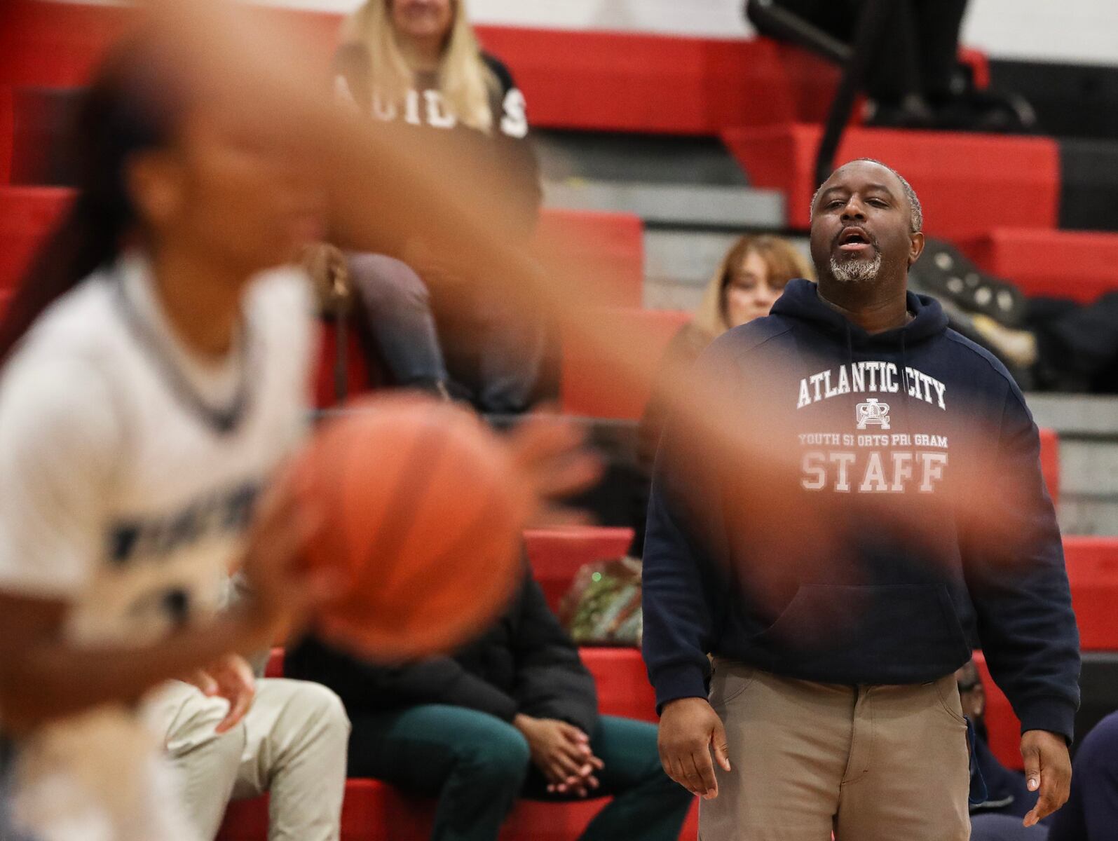 Atlantic City head coach Jason Lantz during the girls basketball game between Ocean City and Atlantic City at Ocean City High School in Ocean City, NJ on 1/14/26.