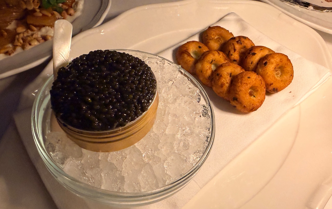 Caviar and donuts dish at River Pointe Inn in Rumson, NJ