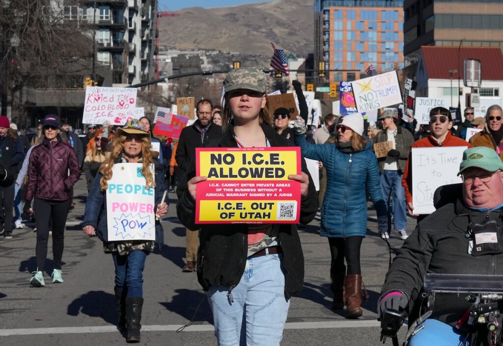 Salt Lake City 'ICE out for Good' protest draws crowd at Washington Square Park
