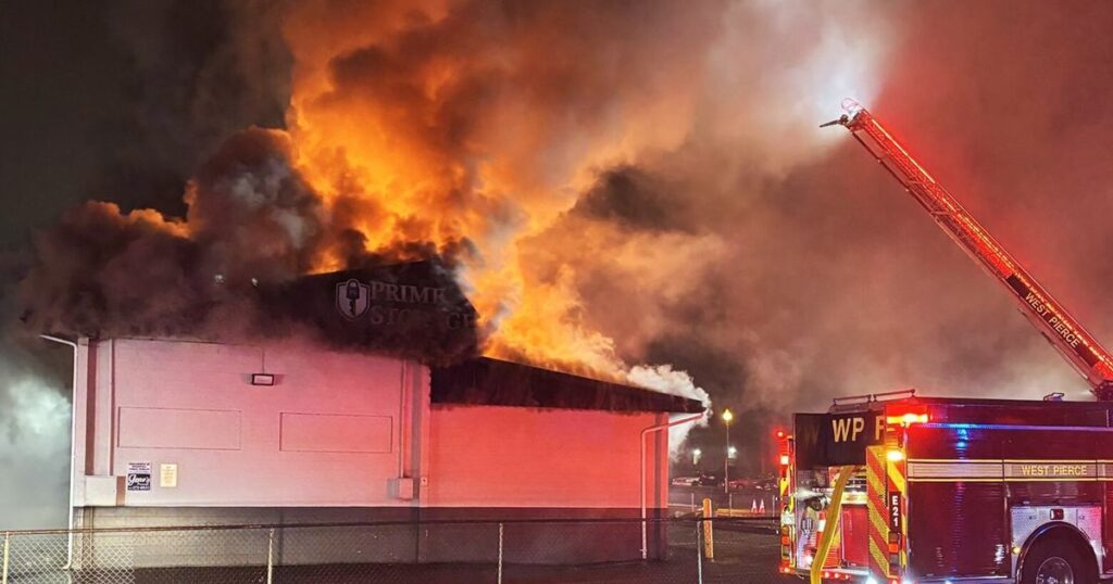 Separate Pierce County fires displace 13, destroy storage facility