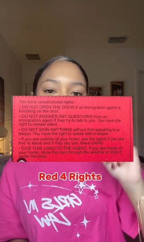 A Red 4 Rights immigrant rights card
