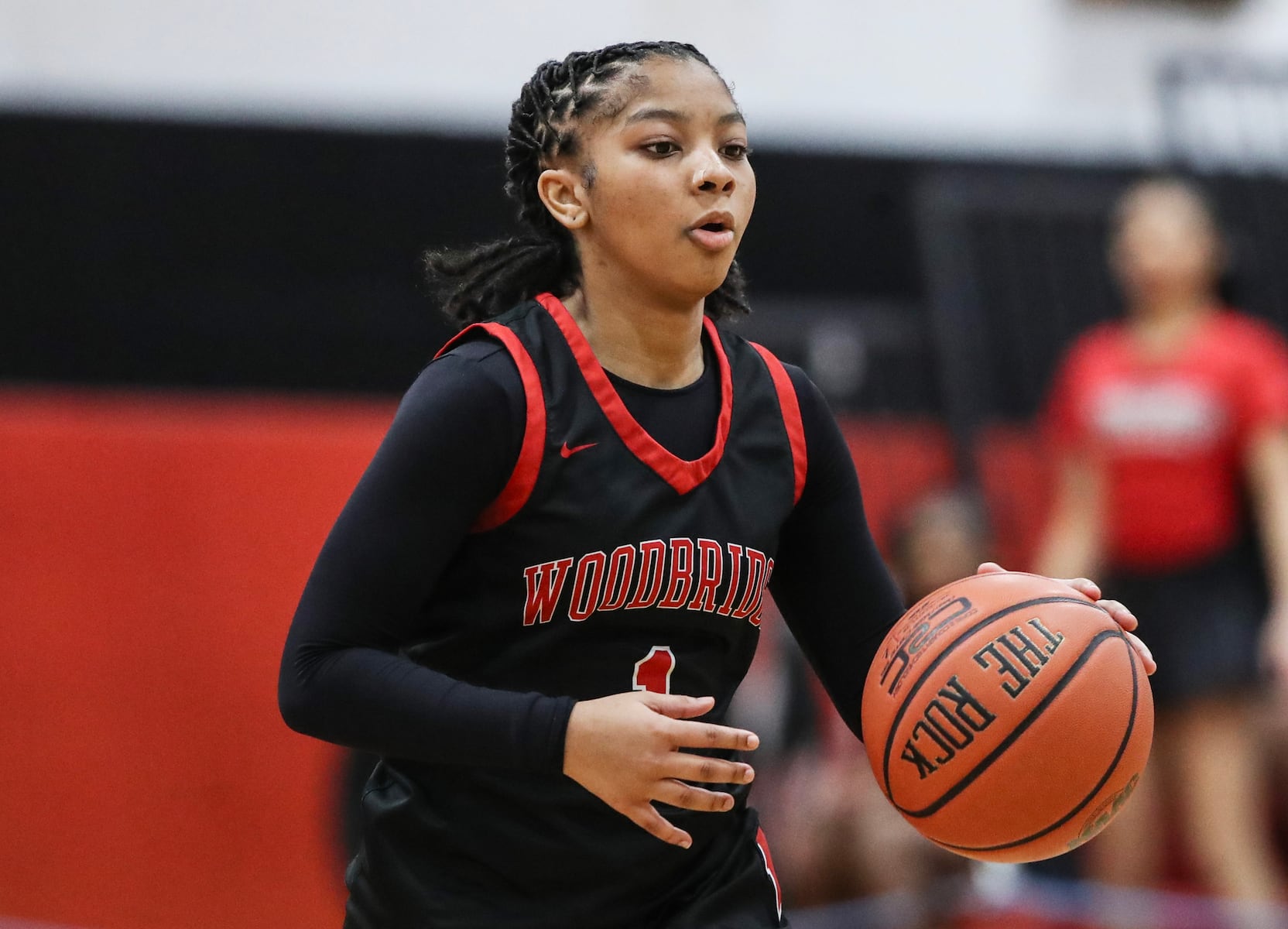 Laila Shakoor (1) of Woodbridge races up the floor during the girls basketball game between Woodbridge and East Brunswick at Woodbridge High School in Woodbridge, NJ on 2/2/26.