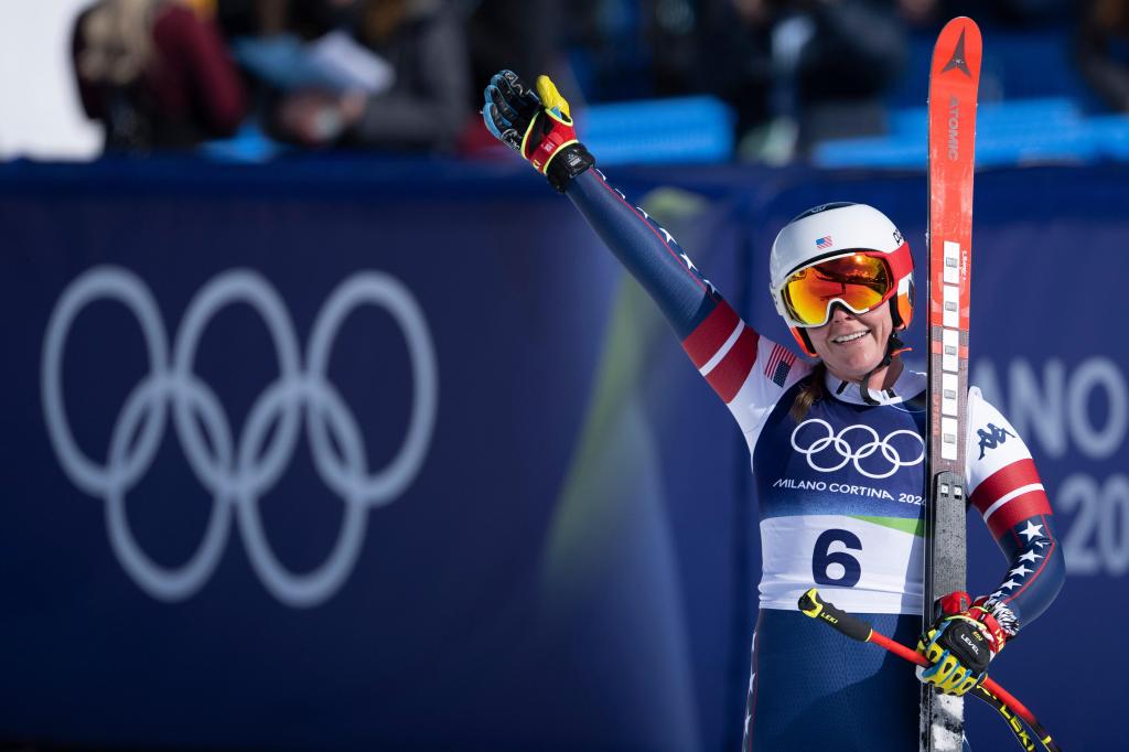 Breezy Johnson wins Olympic downhill on day of Lindsey Vonn’s crash