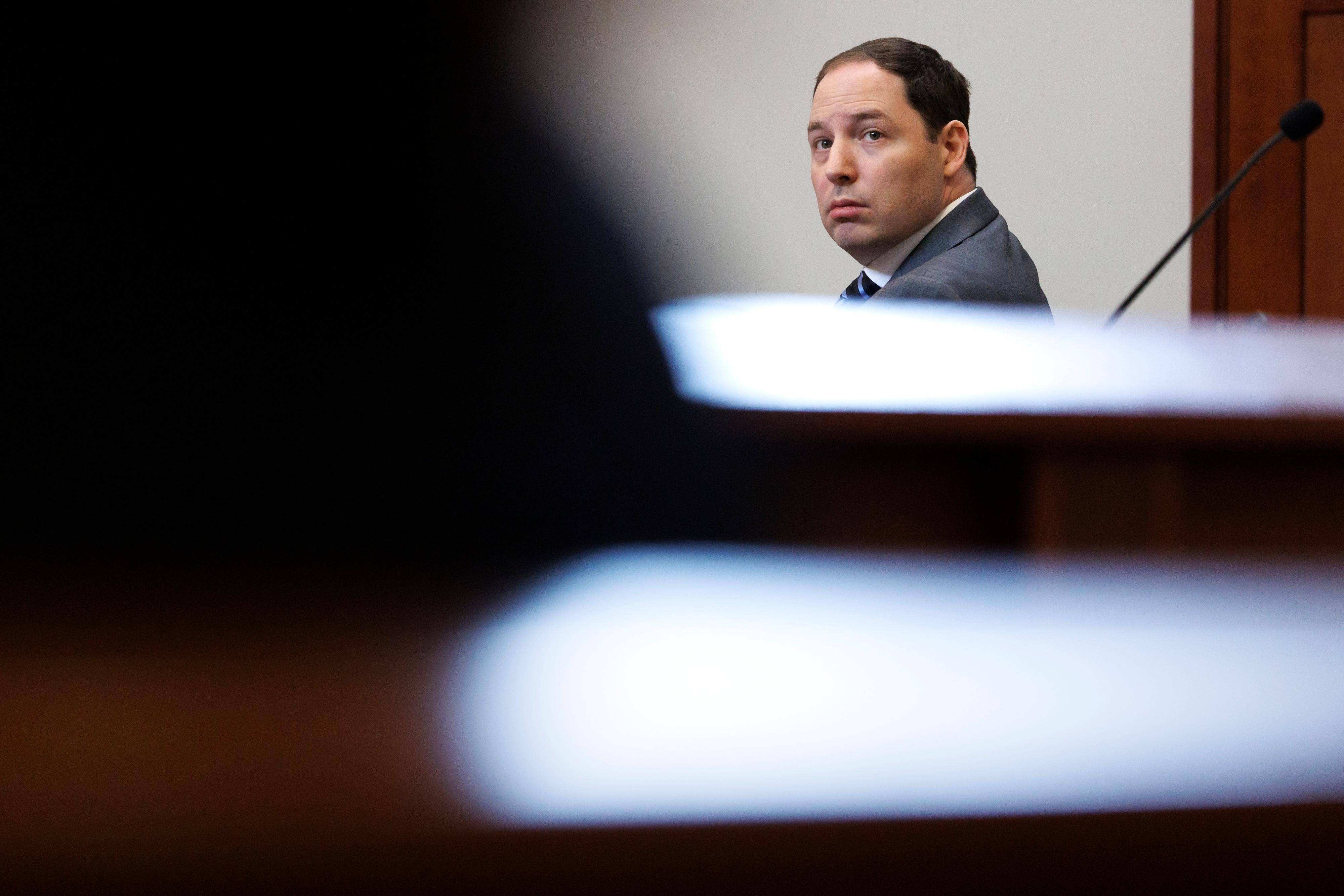Brendan Banfield testifies during his double murder trial in Fairfax...
