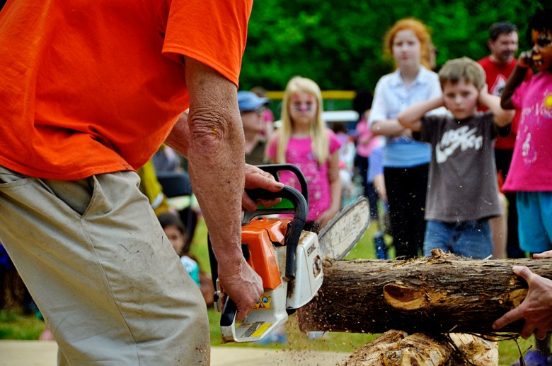 The chainsaw comes out at 2015's CLYDEFest. Photo by Melissa Hlavac of onfranklinandmain; Courtesy of Chatham Arts Council.