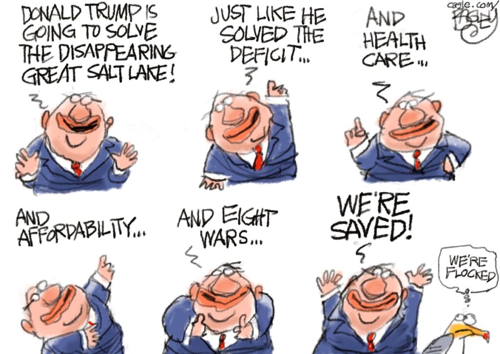 Bagley Cartoon: President Trump wades into our Lake Defect