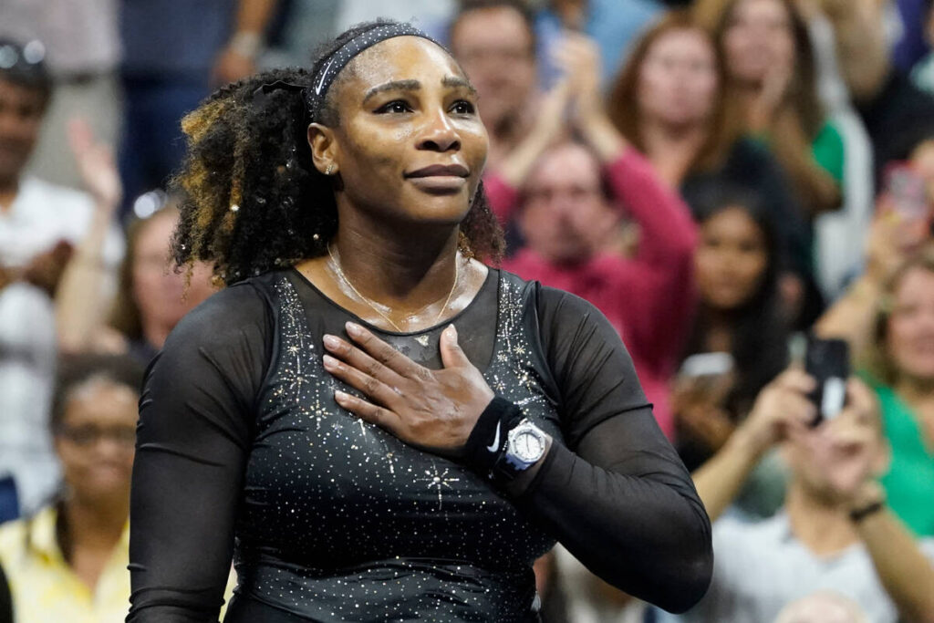 FILE - Serena Williams acknowledges the crowd after losing to Ajla Tomljanovic, of Austrailia, ...