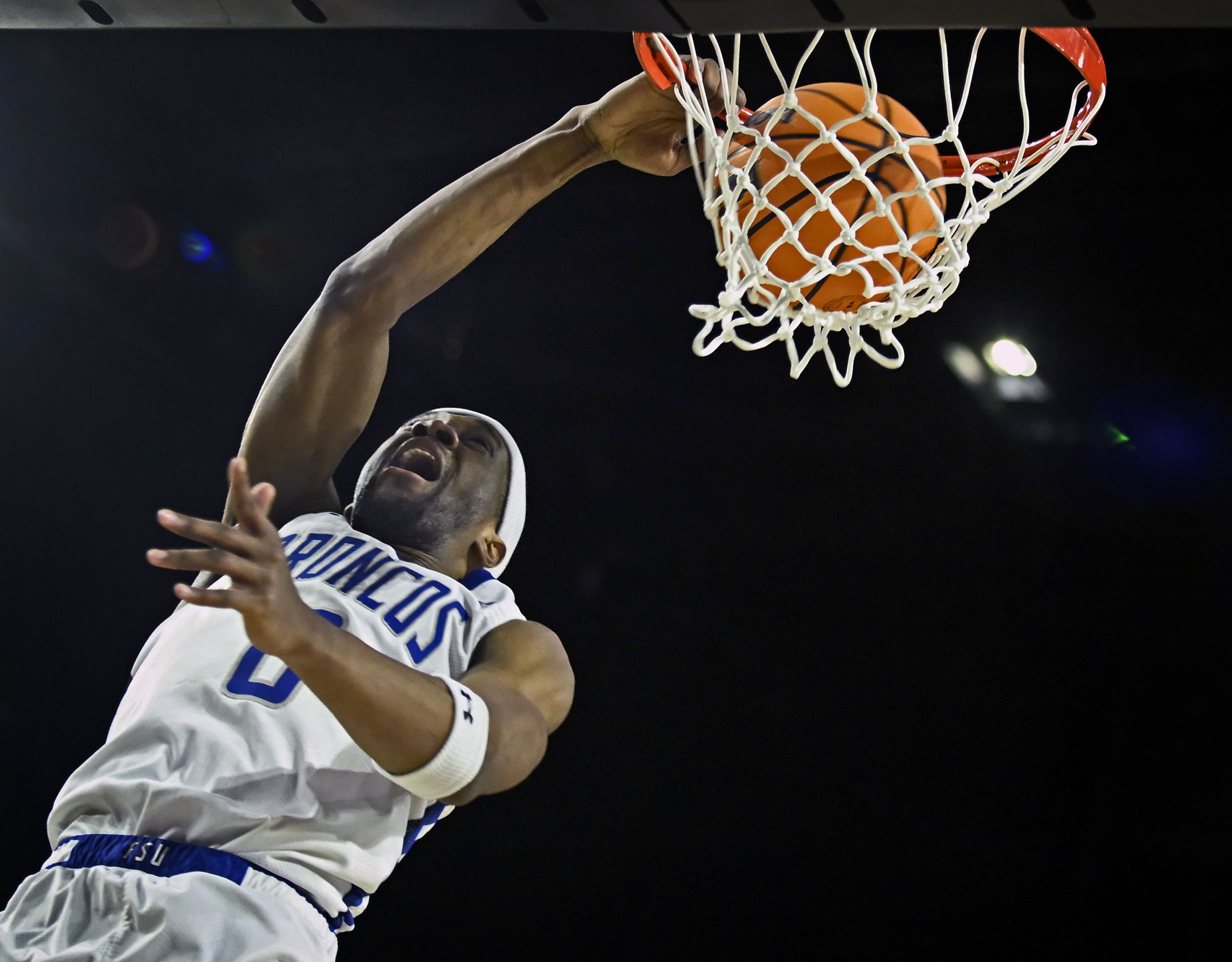 Fayetteville Stateâs Romeo Aquino slams against Bluefield State in the...