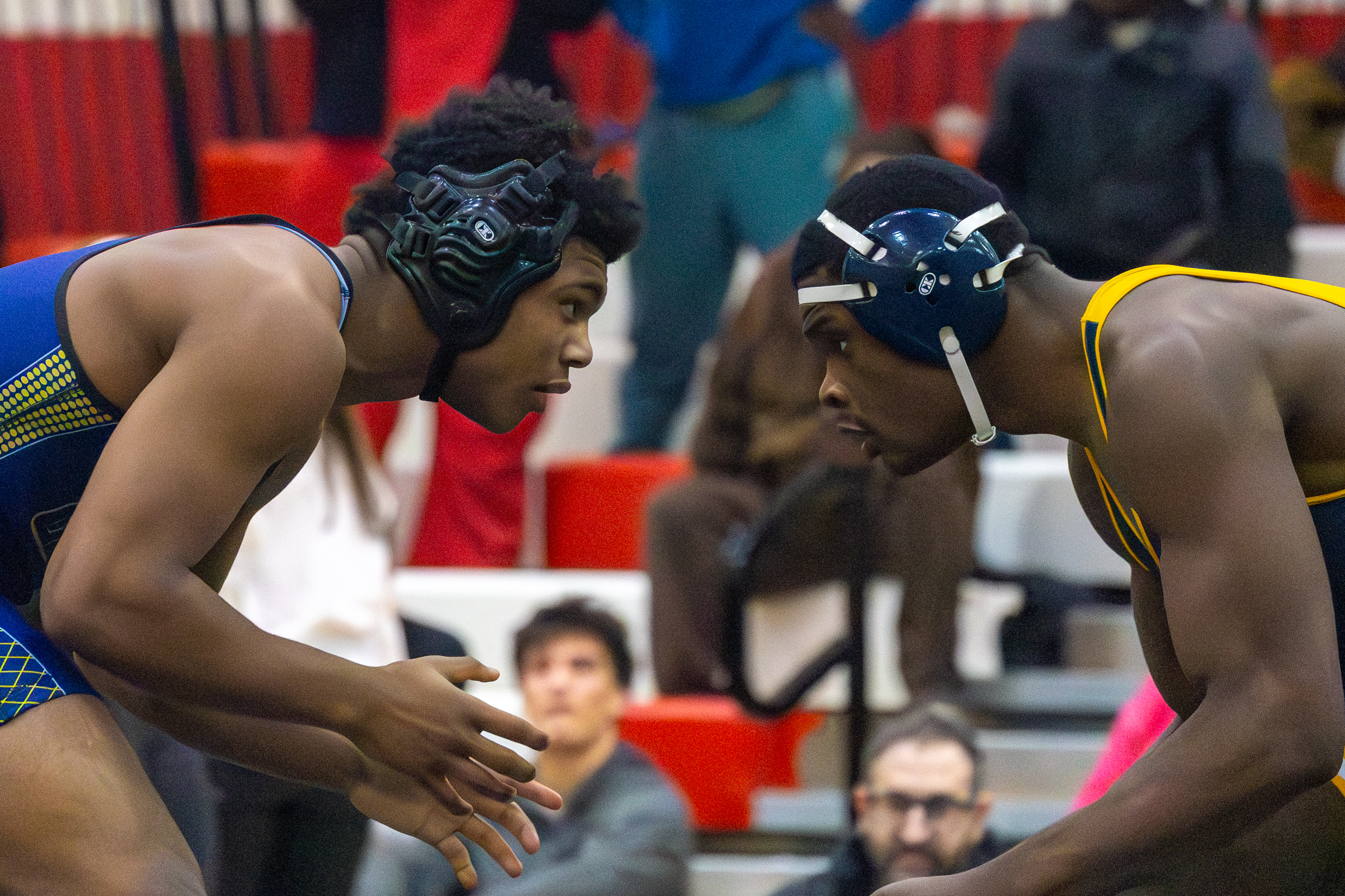 Perry Hall's Victor Marks-Jenkins and , Catonsville's Josh Agen-Davis square...